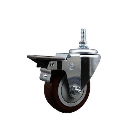 Service Caster 35 Inch Maroon Polyurethane 12 MM Threaded Stem Caster with Brake SCC-TS20S3514-PPUB-MRN-PLB-M1215
